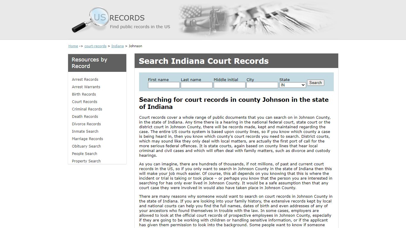 Search Court Records Johnson Indiana | US Records